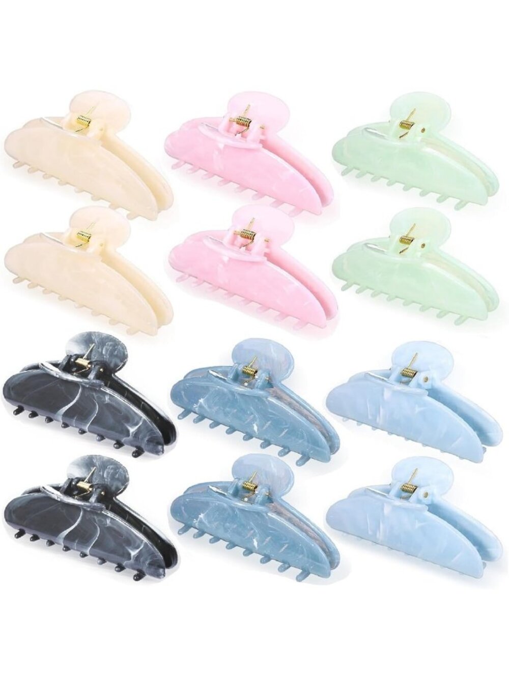 12 Large Acrylic Hair Claw Clips - Cute Non-Slip Jaw Holders for Thick/Thin Hair